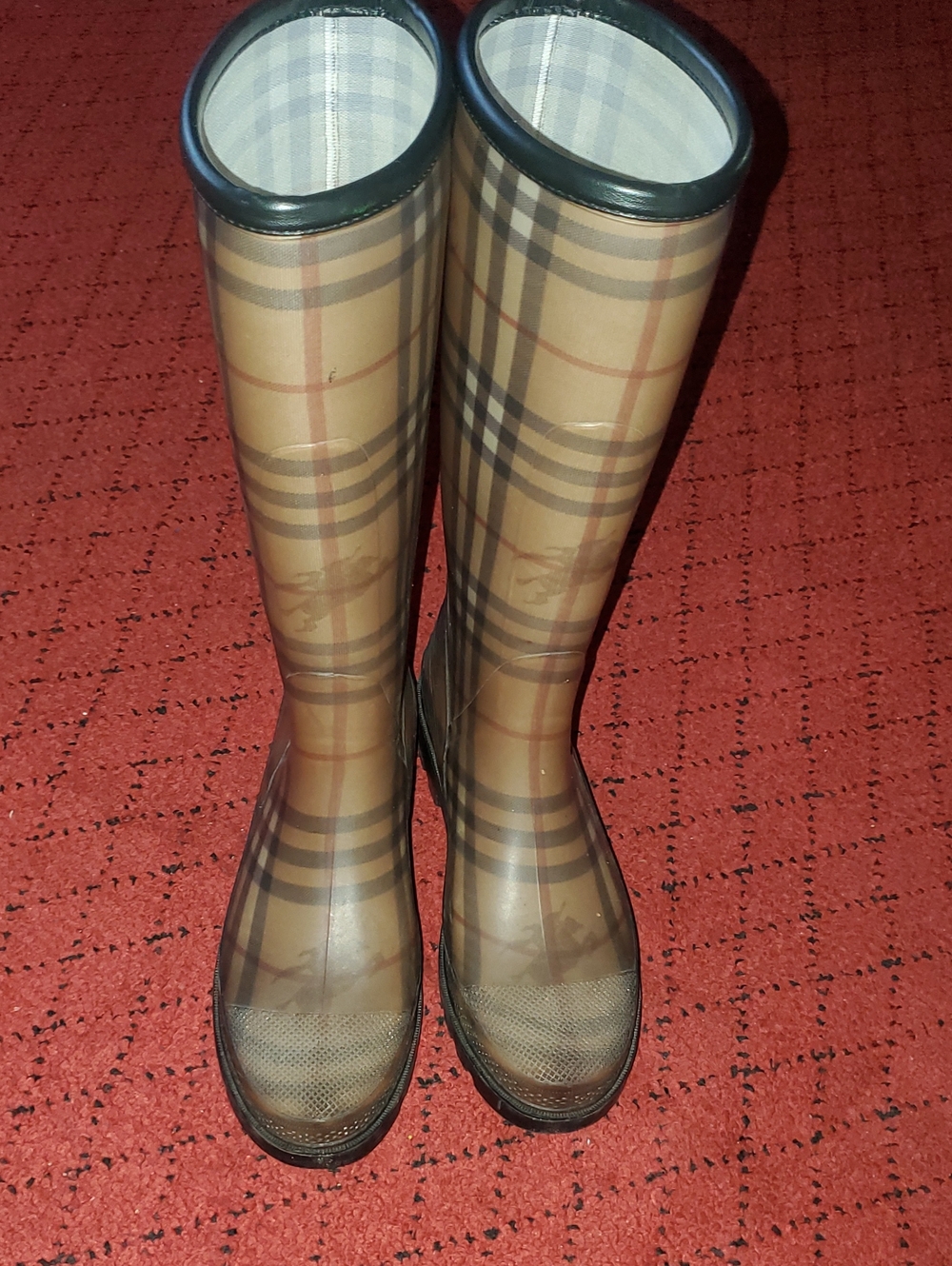 Burberry Classic Plaid Tall Rain Boots - Brown